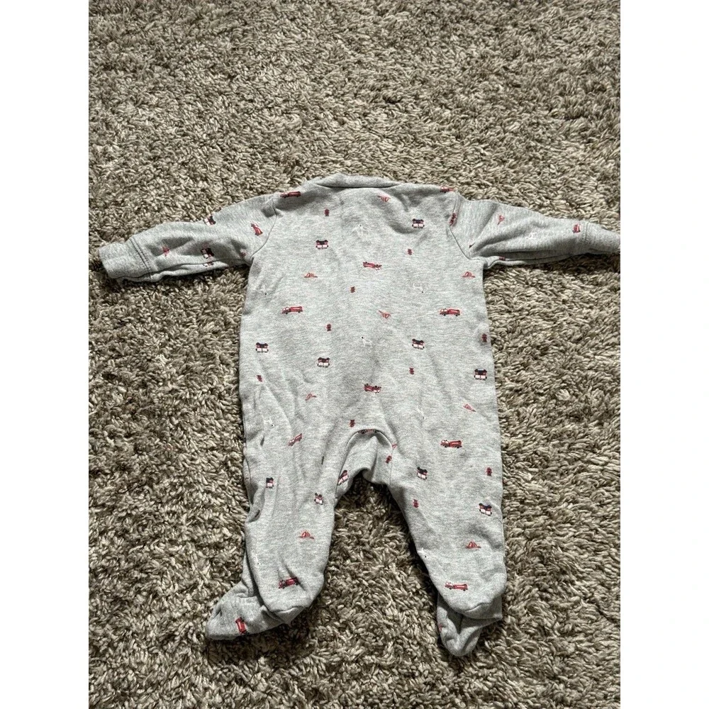 Carter’s Baby Boy Fire Truck Footed Sleeper Pajamas Gray 3M Zip-Up